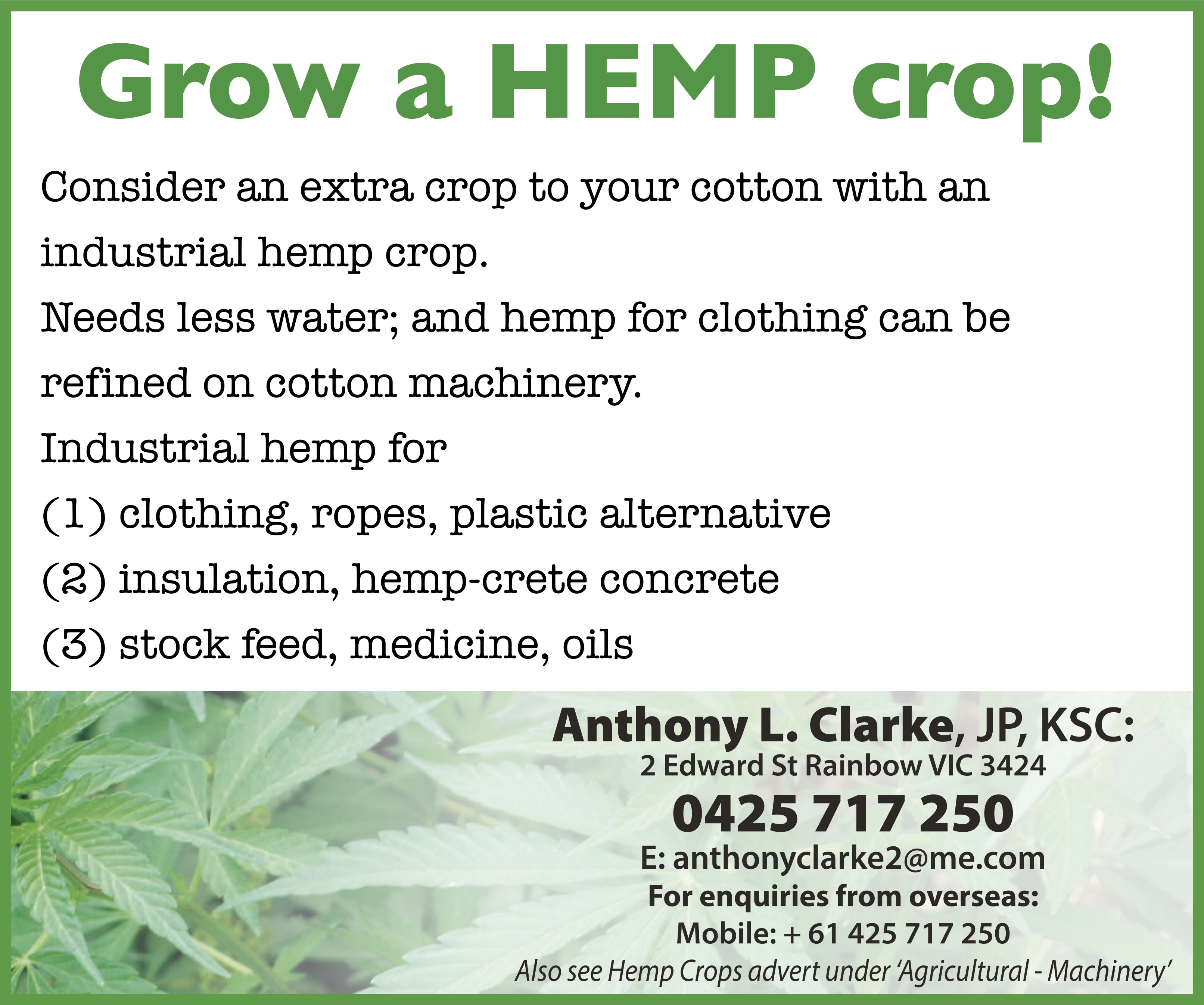 Hemp Crops - D8 Decorticator - advertisement