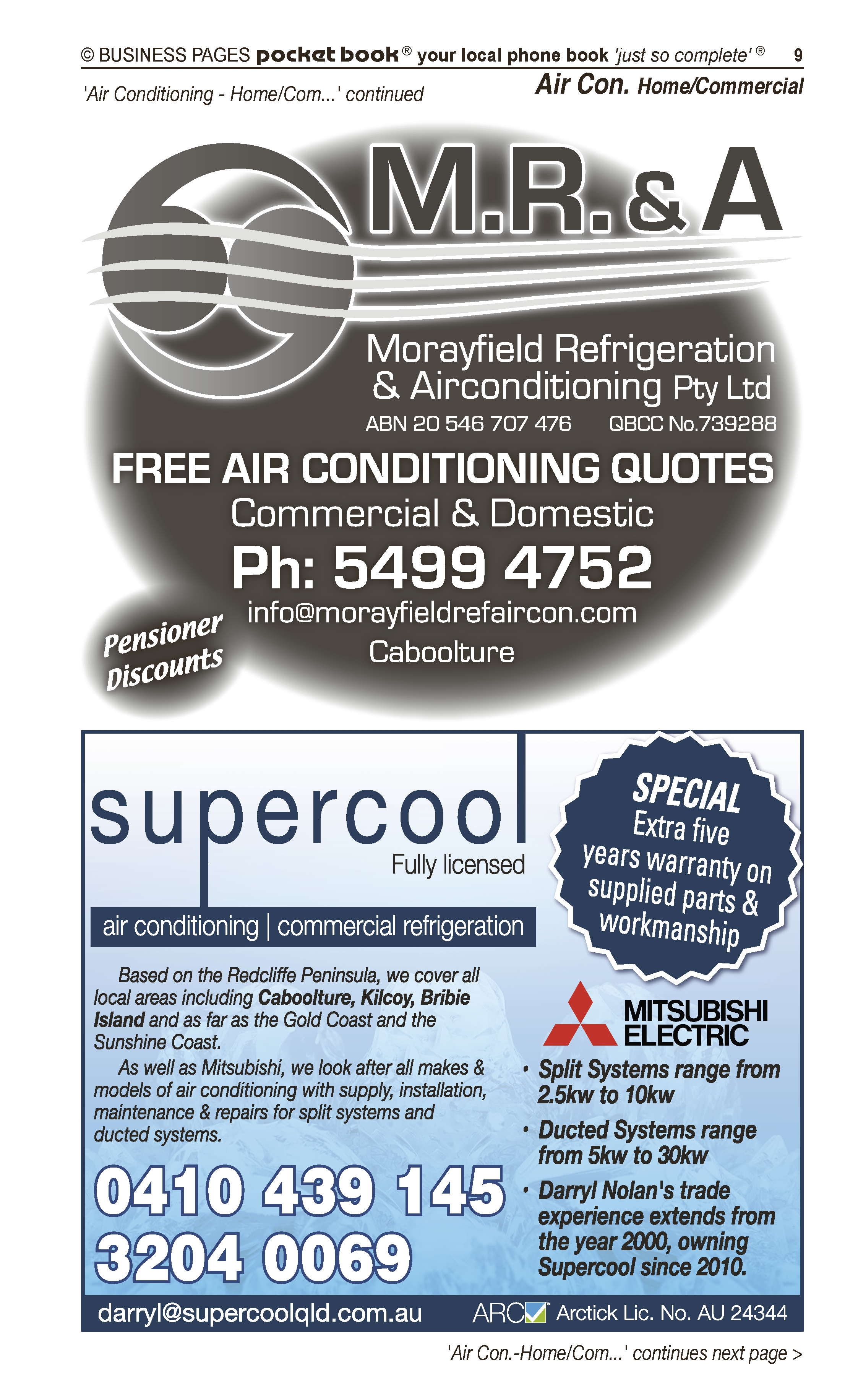 Morayfield Refrigeration & Airconditioning Pty Ltd | Air Conditioning – Home & Commercial in Upper Caboolture | PBezy Pocket Books local directories - page 9