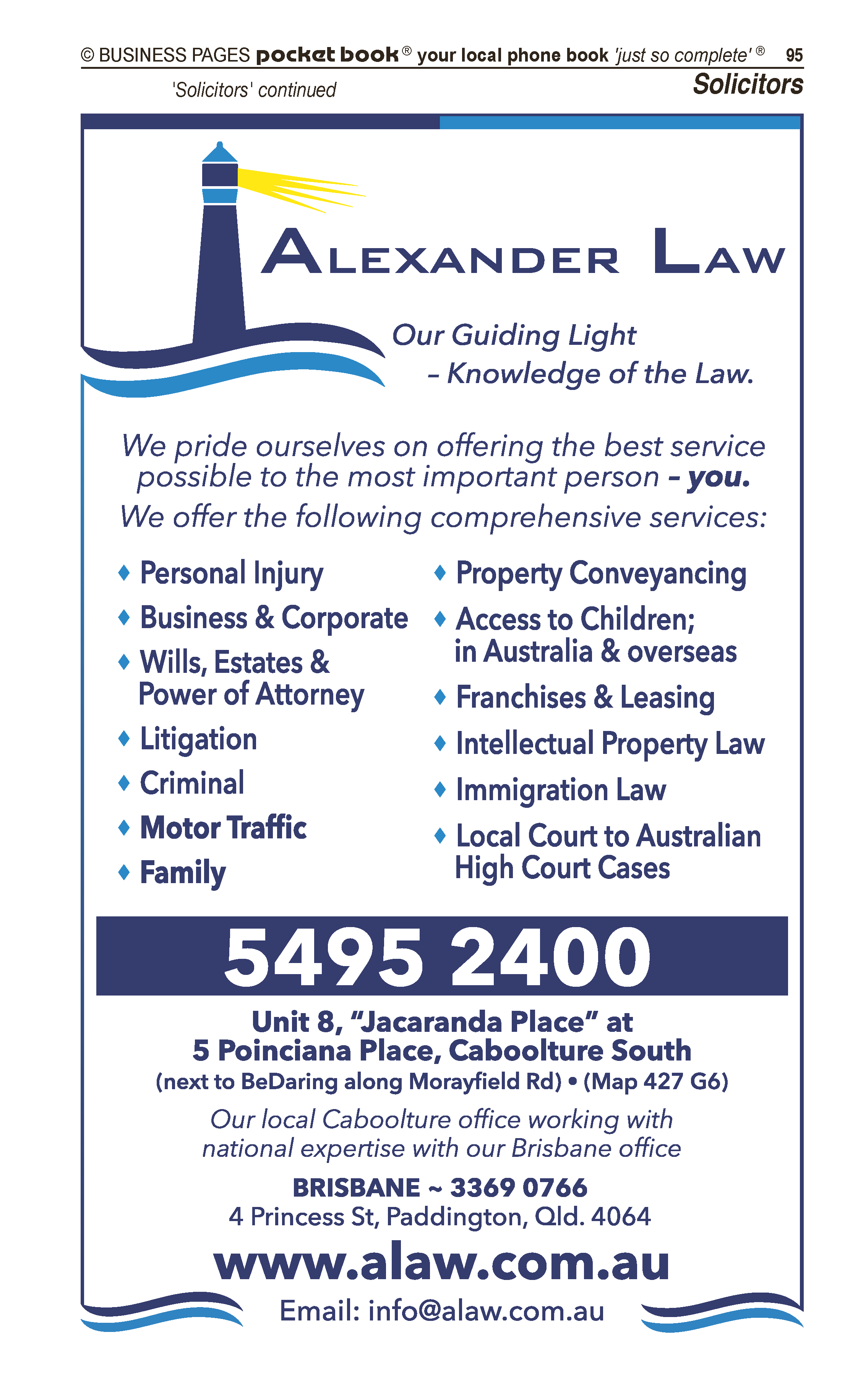 Alexander Law | Solicitors & Lawyers in Caboolture | PBezy Pocket Books local directories - page 95
