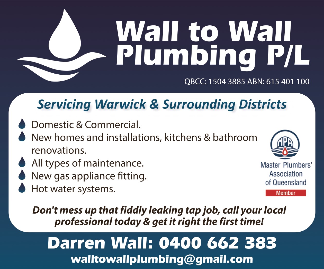 Wall to Wall Plumbing Pty Ltd - Drainers