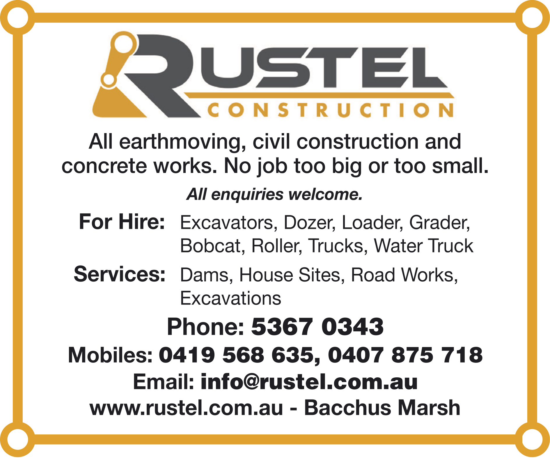 Rustel Construction - Excavating & Earth Moving Services